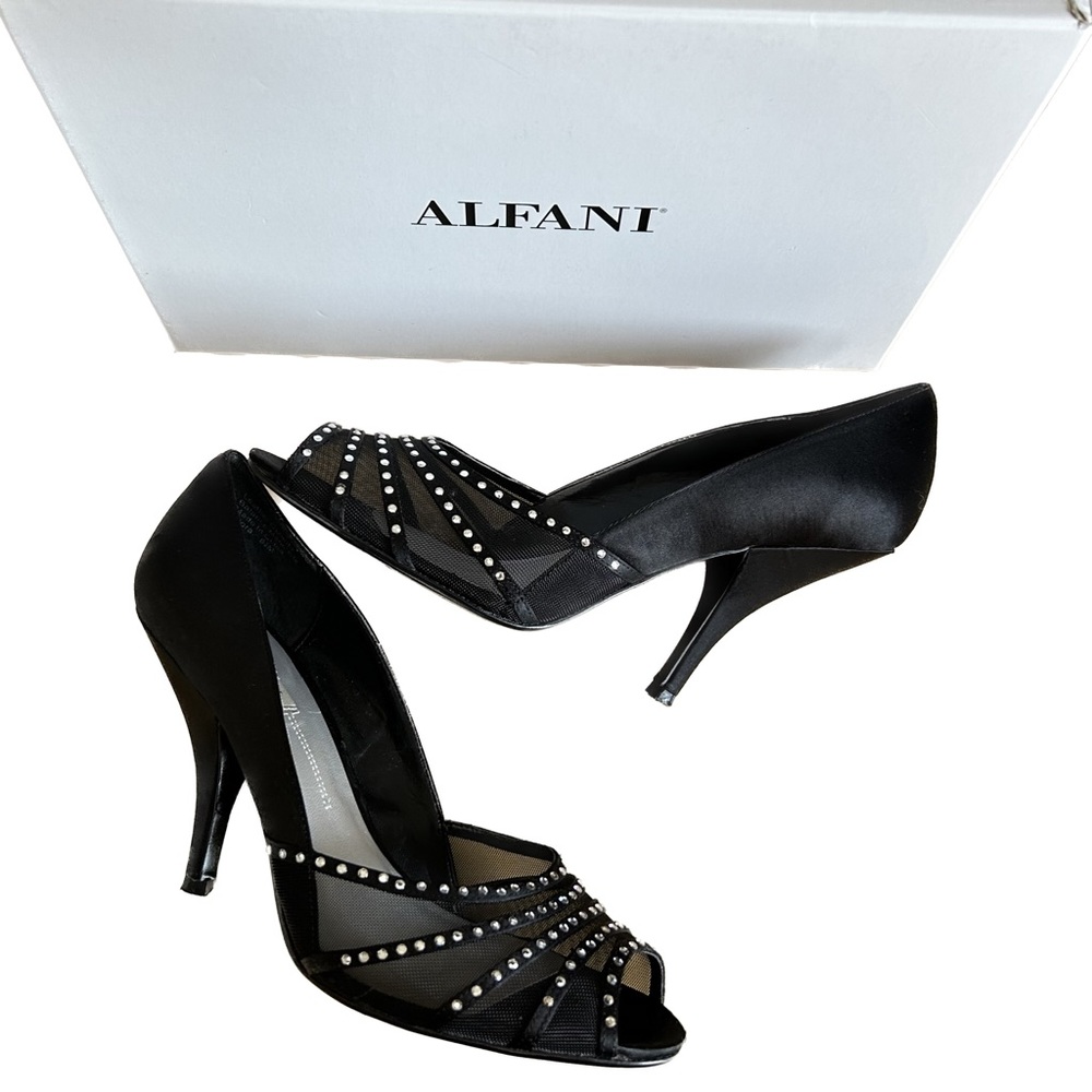 Alfani Black Satin Rhinestone Heels- Sz- 8.5M